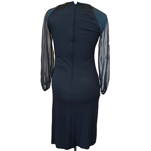 VTG Ayres Unlimited Black Sheath Midi Dress w/Sheer Sleeves Women Bust Size 29" - Picture 3 of 16